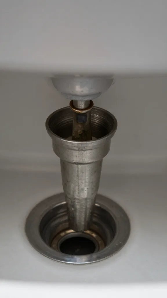 closeup of a dry P-trap under a laundry sink