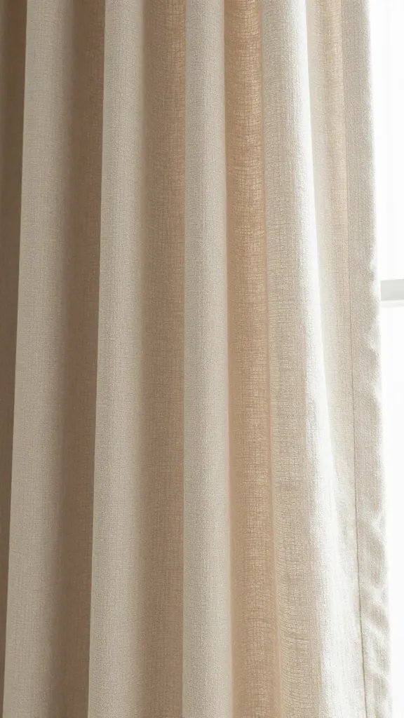 closeup of linen living room curtain folds with soft morning light