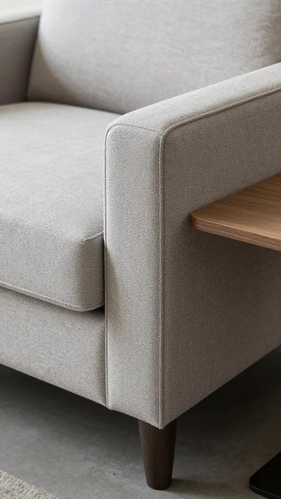 closeup of a low-profile accent chair paired with a compact coffee table edge
