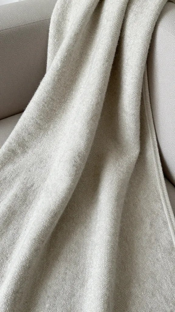 closeup of a layered wool throw on a couch