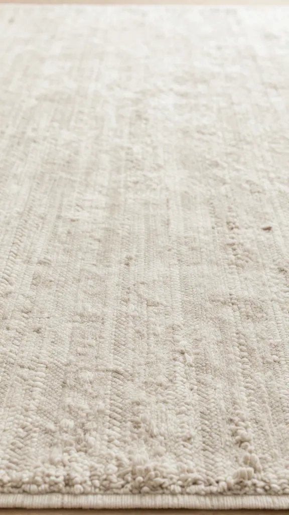 closeup of a soft cotton rug underfoot with natural light