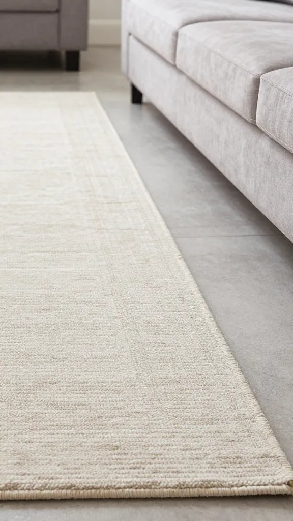 closeup of large 9x12 rug edge touching sofa cluster