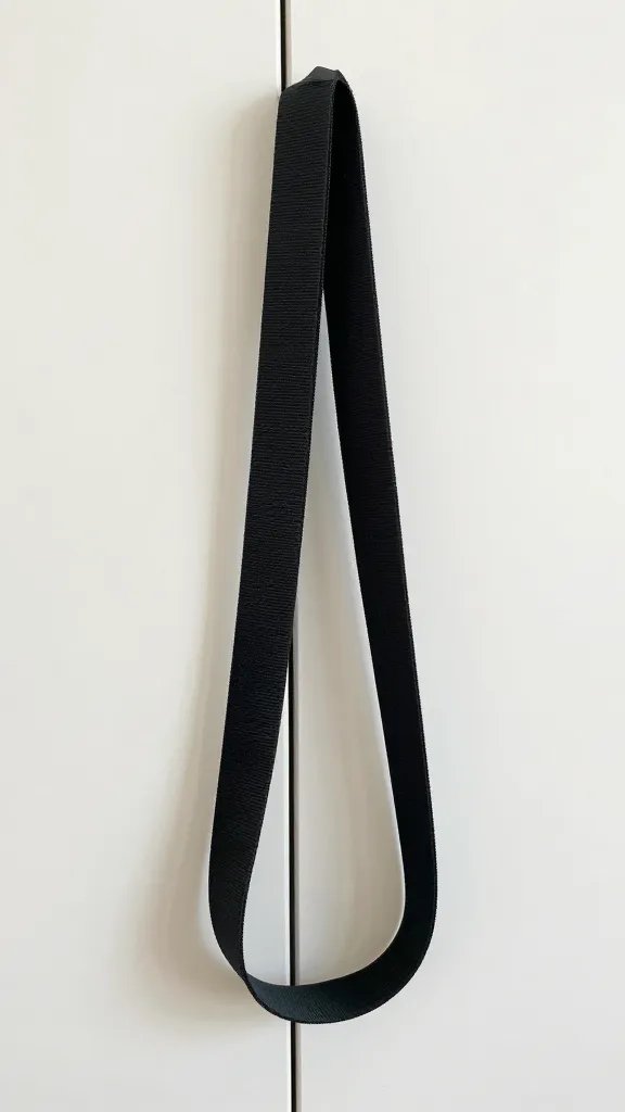 Closeup of a single resistance band loop tied to door frame