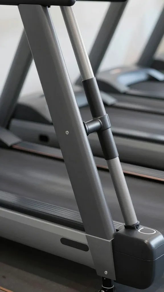 Closeup of a foldable treadmill's compact frame