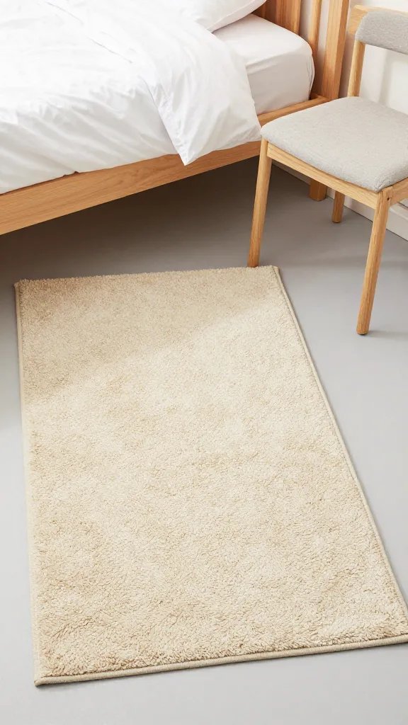 closeup of a 3x5 rug beside study chair by dorm bed