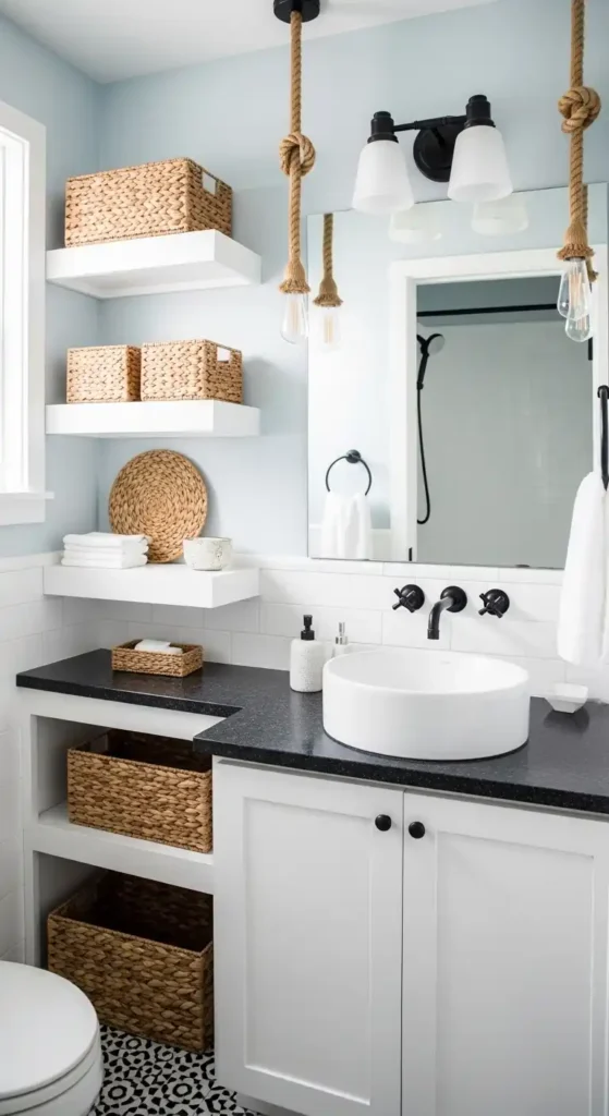 9 Black and White Small Bathroom: Chic Compact Upgrades 7 Classic Coastal Black-and-White Tiny Bath