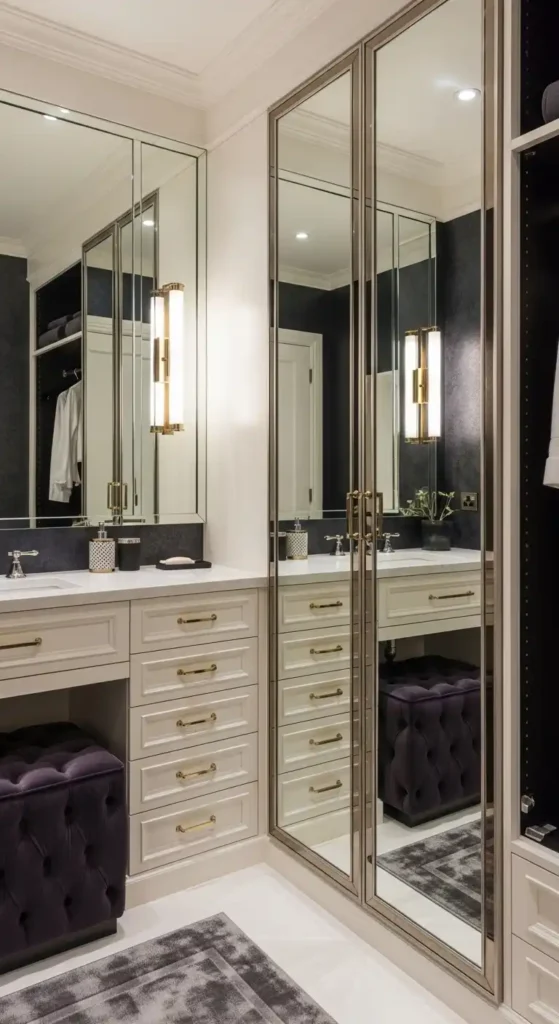 Luxe Glam Closet With Mirror-Front Cabinets